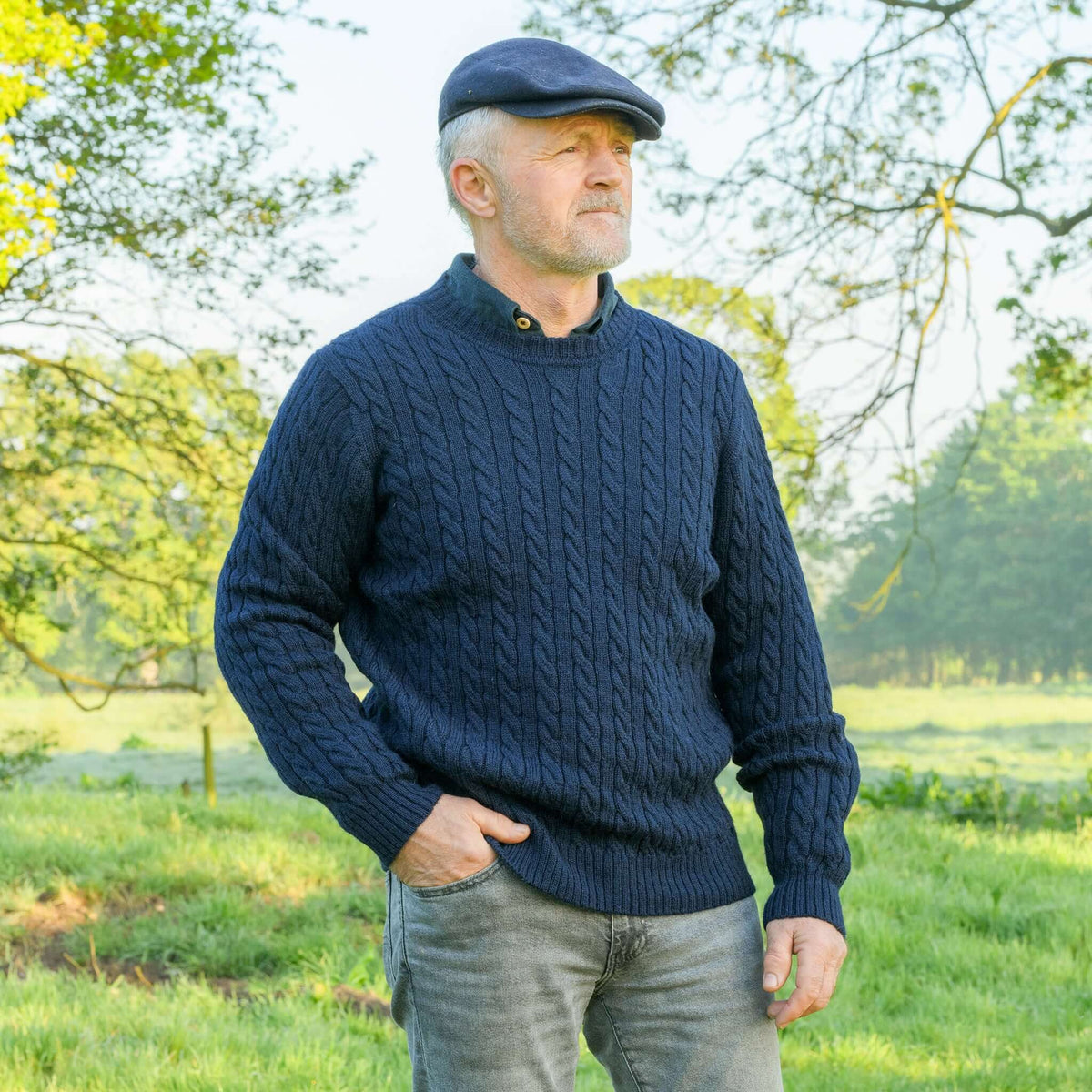 Navy cable crew neck sweater