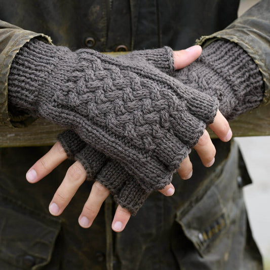 pure wool hand knitted fingerless mittens