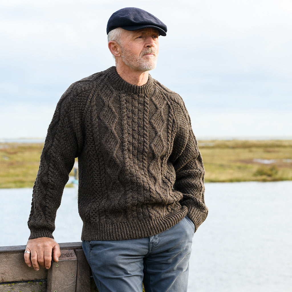 Aran crew neck sweater pure wool – Black Sheep Knitwear