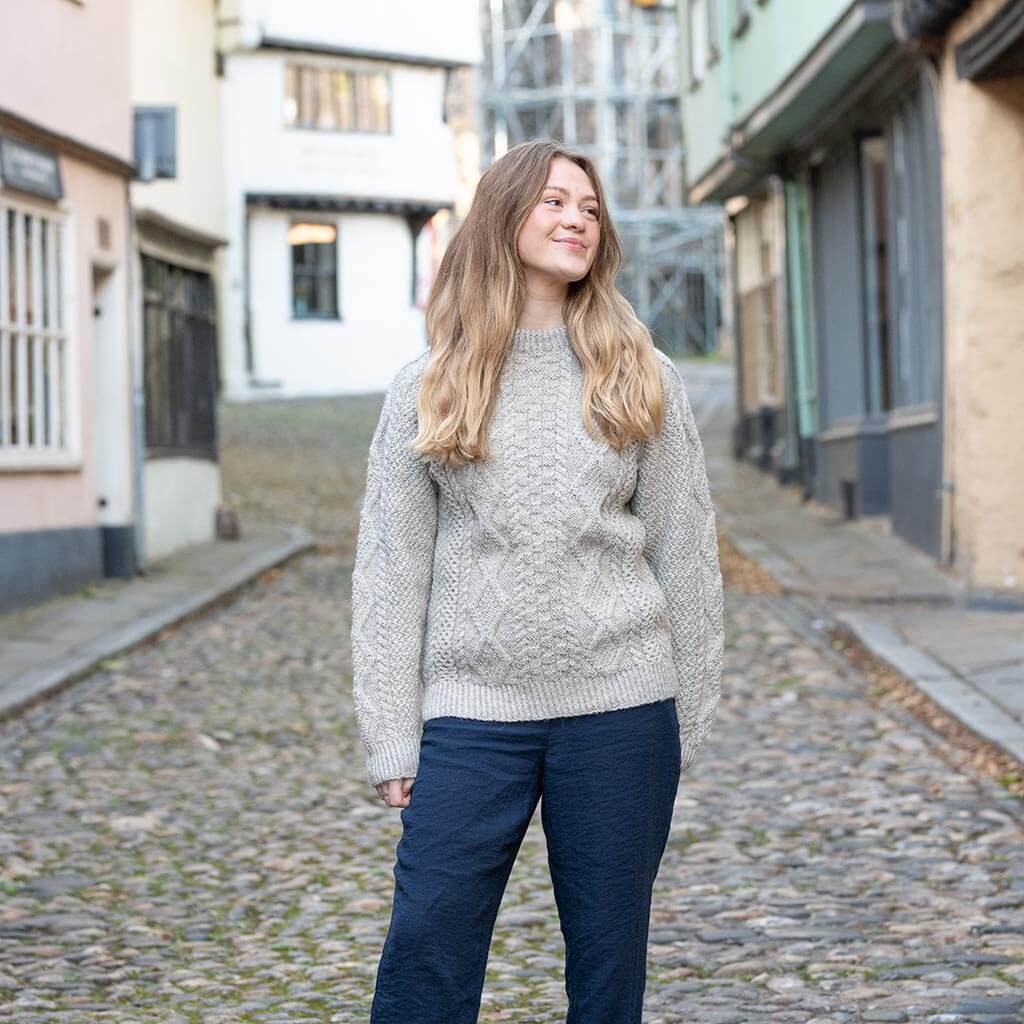 Aran crew neck sweater pure wool – Black Sheep Knitwear