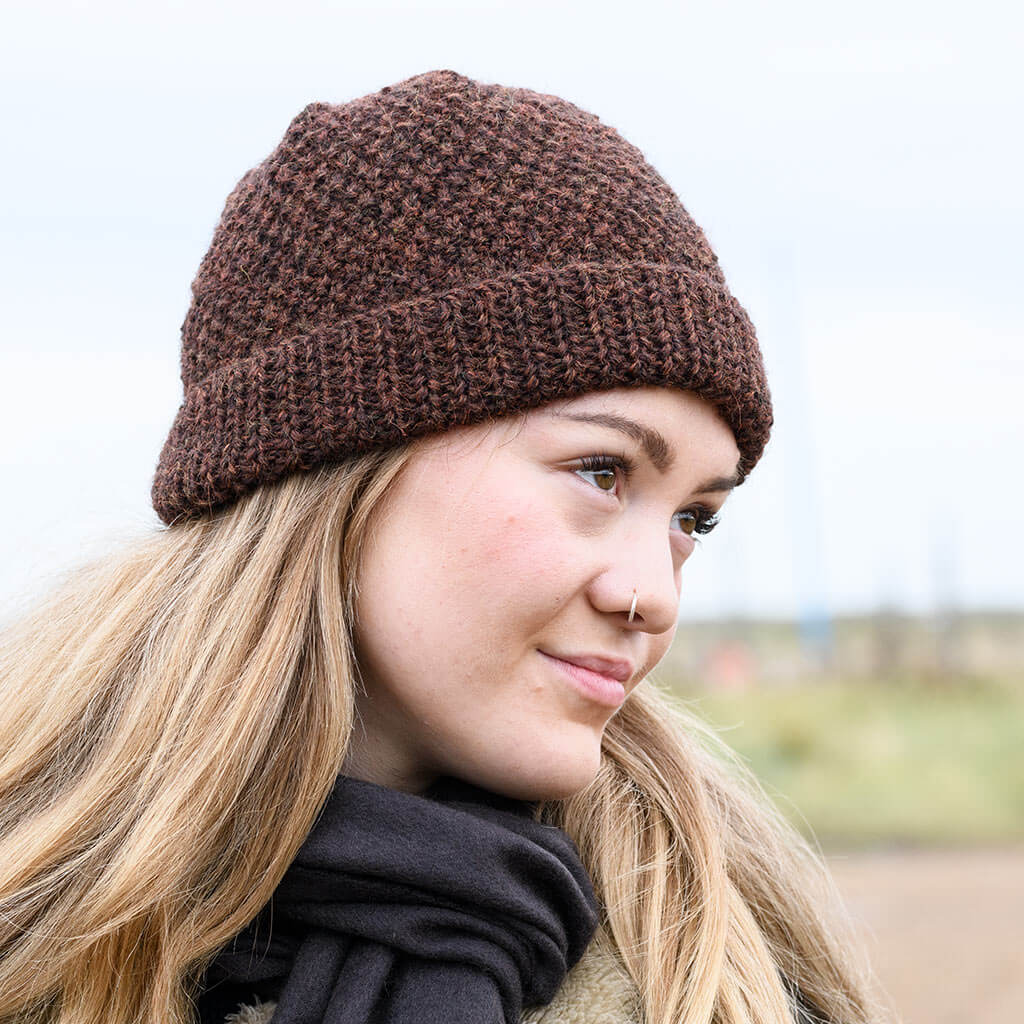 Moss Stitch 100% wool hat hand knitted