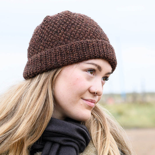 Moss Stitch 100% wool hat hand knitted