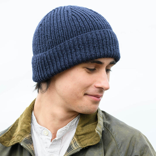 Merino Ribbed Hat - Navy - NEW