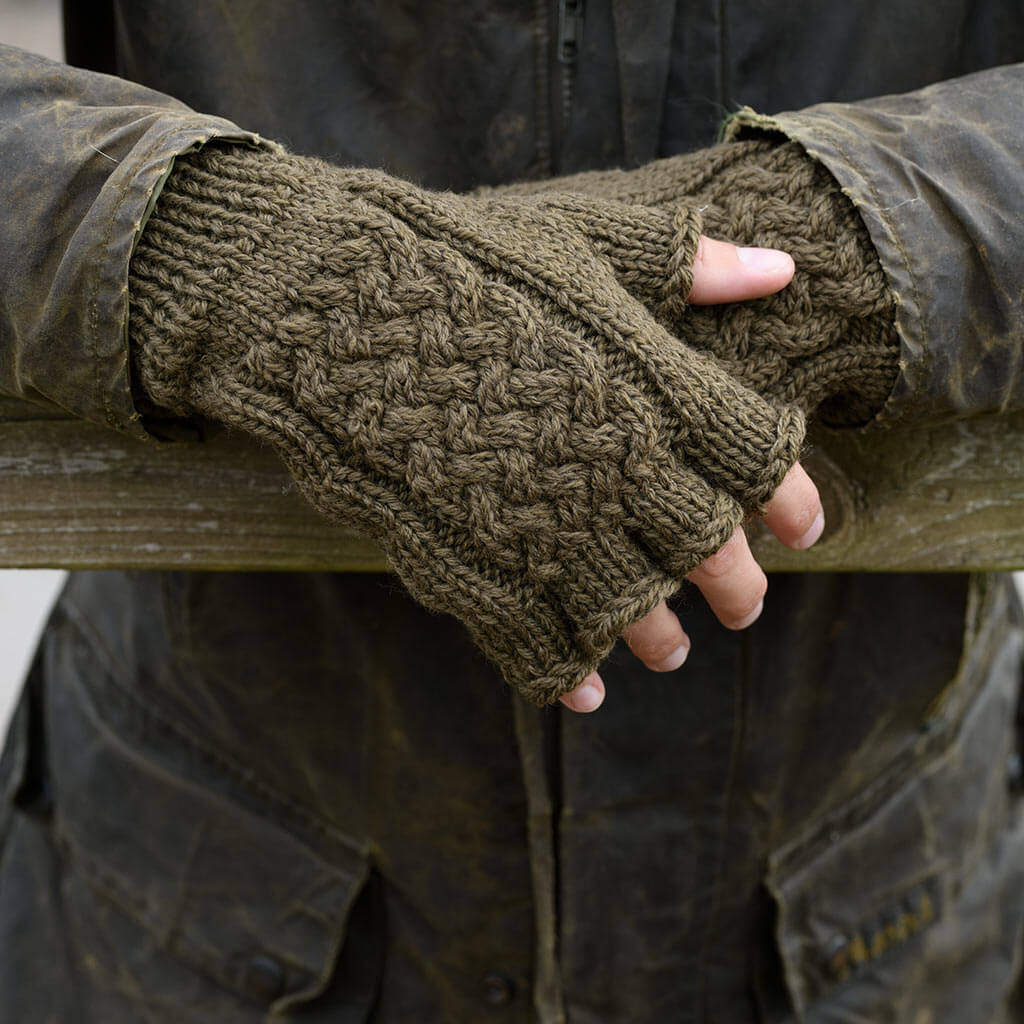 pure wool hand knitted fingerless mittens