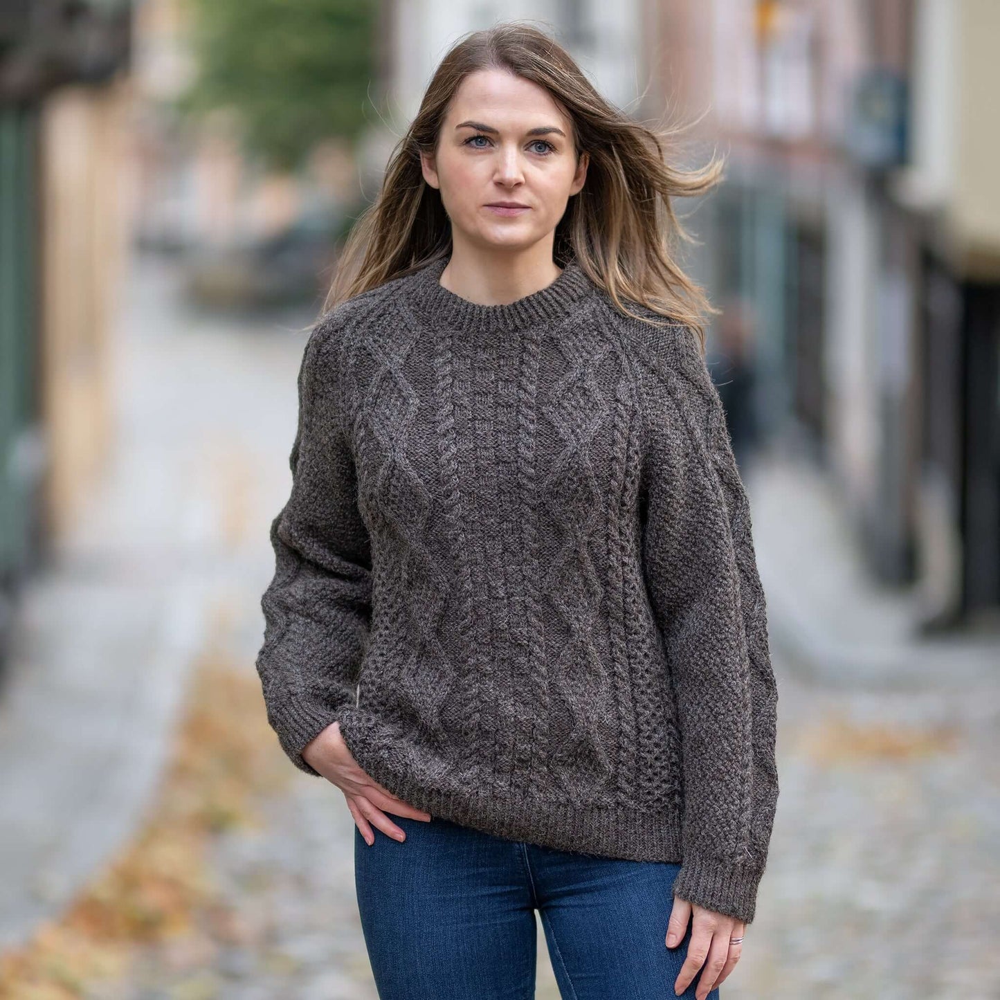 British wool aran crew neck sweater