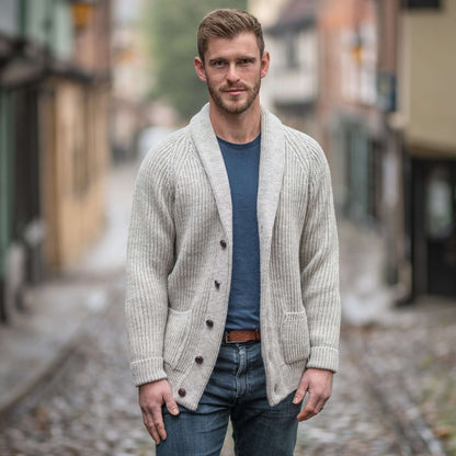 Light Grey pure wool shawl collar cardigan