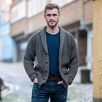Dark Grey pure wool shawl collar cardigan