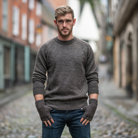 Dark grey pure wool  crew neck sweater
