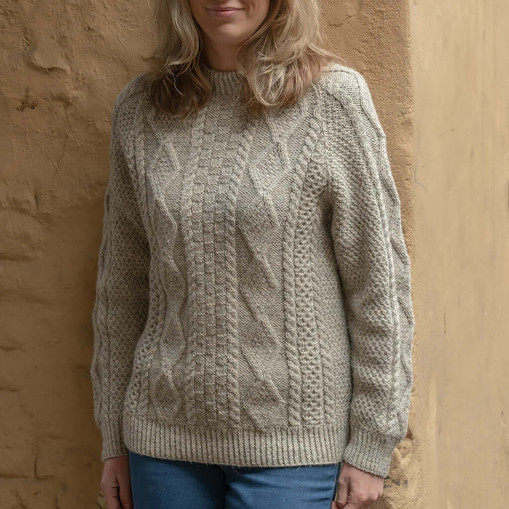 British wool aran crew neck sweater