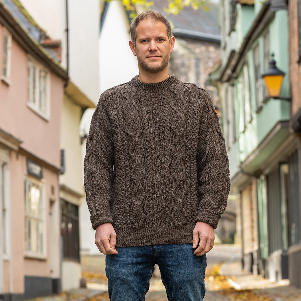 Black Sheep Knitwear,  100% British wool aran crew neck sweater