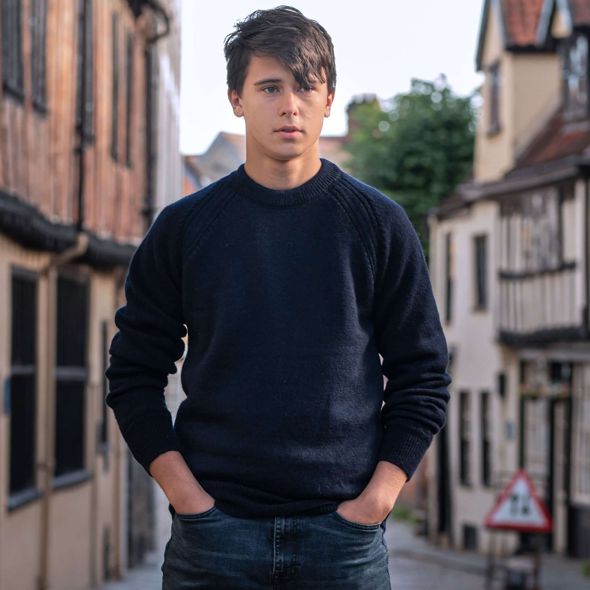 Navy crew neck pure wool sweater